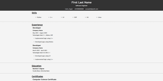 Single Page CV